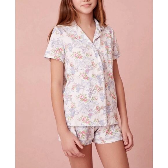 New Roller Rabbit LoveShackFancy Rosa Beaux Monkey Polo PJ Pajama Blue White S - Picture 1 of 9